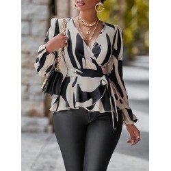 Kadın Uzun Kollu Kruvaze Yakalı Yandan Bağlamalı Kısa Beli Kuşaklı Modal Bluz, 30592