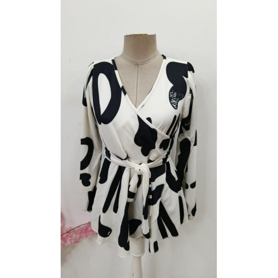 Kadın Uzun Kollu Kruvaze Yakalı Yandan Bağlamalı Kısa Beli Kuşaklı Modal Bluz, 30592