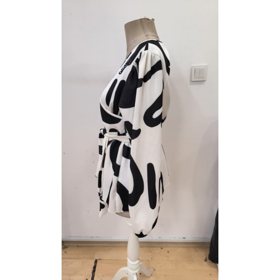 Kadın Uzun Kollu Kruvaze Yakalı Yandan Bağlamalı Kısa Beli Kuşaklı Modal Bluz, 30592