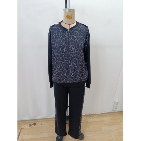 Kadın Uzun Kollu önden Fermuarlı Leopar Desenli Viskon Iki Iplik Bluz Ve Pantolon Ikili Takım , 30591