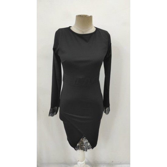 Kadın Uzun Kollu Bisiklet Yaka önden Dantel Ve Yırtmaç Detaylı Dalgıç Elbise , 30607