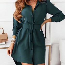 Kadın Uzun Kollu Yakalı Belden Kemerli Kıs Ithal Krep Elbise , 30605