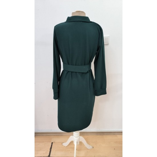 Kadın Uzun Kollu Yakalı Belden Kemerli Kıs Ithal Krep Elbise , 30605