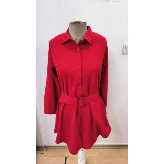 Kadın Uzun Kollu Yakalı Belden Kemerli Kıs Ithal Krep Elbise , 30604