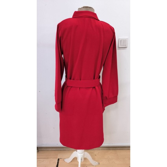 Kadın Uzun Kollu Yakalı Belden Kemerli Kıs Ithal Krep Elbise , 30604