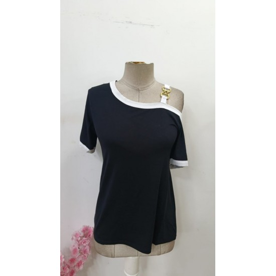 Kadın Kısa Kollu Tek Omuzu Açık Askı Toka Detaylı Viskon Bluz, 30601