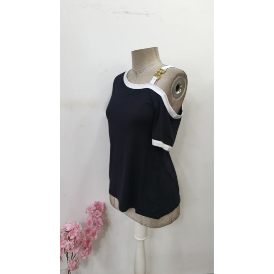 Kadın Kısa Kollu Tek Omuzu Açık Askı Toka Detaylı Viskon Bluz, 30601