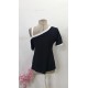 Kadın Kısa Kollu Tek Omuzu Açık Askı Toka Detaylı Viskon Bluz, 30601