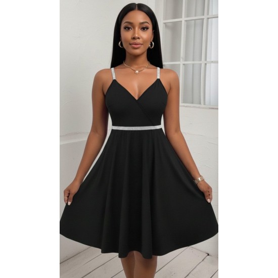 Kadın Sırttan çapraz Detaylı V Yakalı Kısa Kiloş Janjan Krep Elbise, 30600