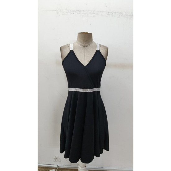 Kadın Sırttan çapraz Detaylı V Yakalı Kısa Kiloş Janjan Krep Elbise, 30600