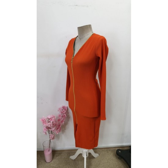 Kadın Uzun Kollu önden Fermuarlı Midi Ottoman Elbise, 30599