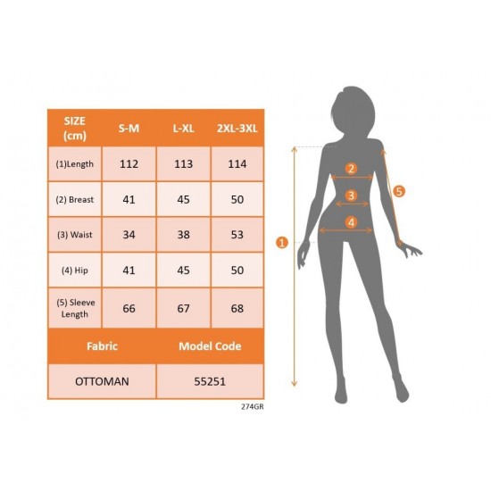 Kadın Uzun Kollu önden Fermuarlı Midi Ottoman Elbise, 30599