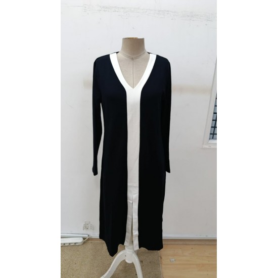 Kadın Uzun Kollu V şerit Yakalı önden Kısa Yırtmaçlı Detaylı Midi Viskon Iki Iplik Elbise , 30596