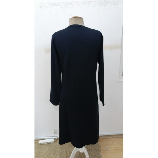 Kadın Uzun Kollu V şerit Yakalı önden Kısa Yırtmaçlı Detaylı Midi Viskon Iki Iplik Elbise , 30596