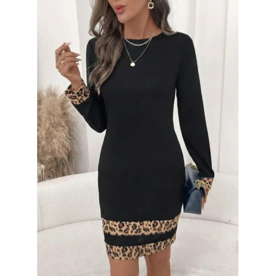 Kadın Uzun Kollu Bisiklet Yaka Mini Ithal Krep Elbise , 30615