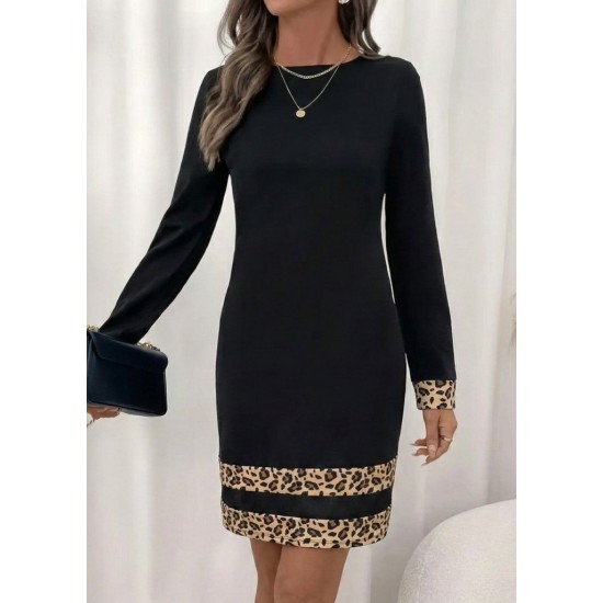 Kadın Uzun Kollu Bisiklet Yaka Mini Ithal Krep Elbise , 30615