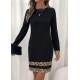 Kadın Uzun Kollu Bisiklet Yaka Mini Ithal Krep Elbise , 30615