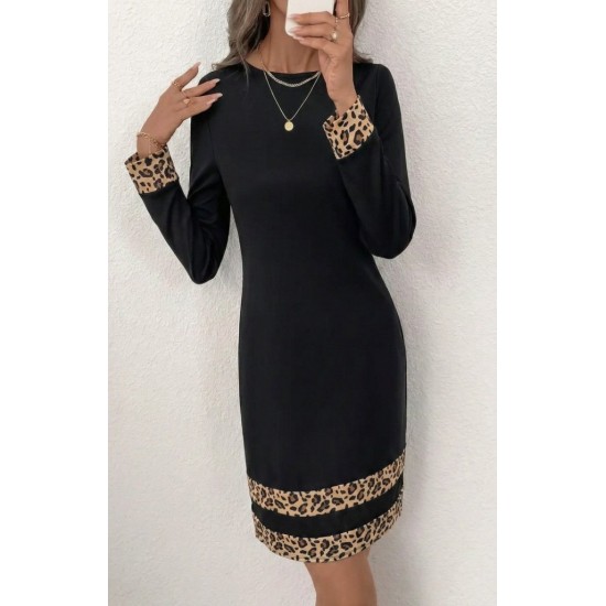 Kadın Uzun Kollu Bisiklet Yaka Mini Ithal Krep Elbise , 30615