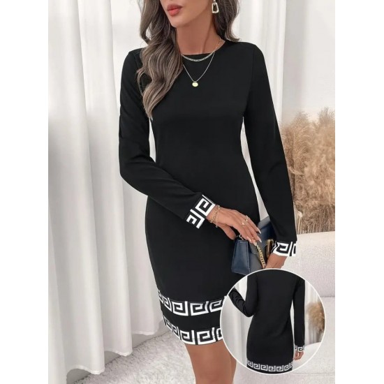 Kadın Uzun Kollu Bisiklet Yaka Mini Ithal Krep Elbise , 30614