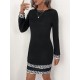 Kadın Uzun Kollu Bisiklet Yaka Mini Ithal Krep Elbise , 30614