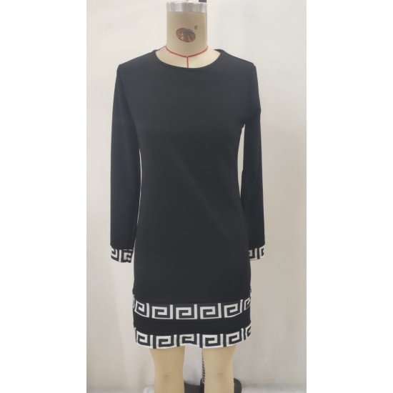 Kadın Uzun Kollu Bisiklet Yaka Mini Ithal Krep Elbise , 30614