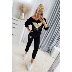 Kadın Uzun Kollu V Yakalı Desenli Viskon Iki Iplik Bluz Ve Pantolon Ikili Takım , 30616