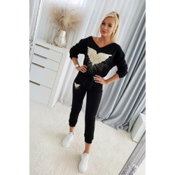 Kadın Uzun Kollu V Yakalı Desenli Viskon Iki Iplik Bluz Ve Pantolon Ikili Takım , 30616