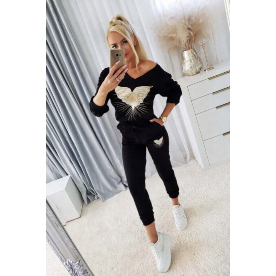 Kadın Uzun Kollu V Yakalı Desenli Viskon Iki Iplik Bluz Ve Pantolon Ikili Takım , 30616