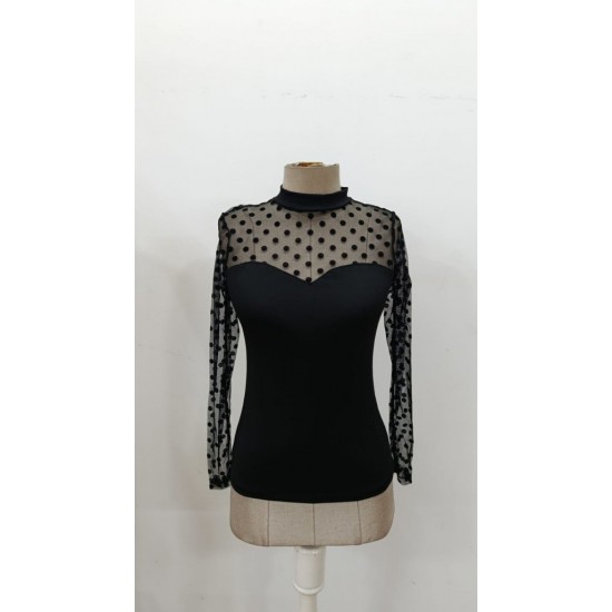 Kadın Uzun Kollu Yarı Balıkçı Yakalı Tül Detaylı Dalgıç Bluz, 30622