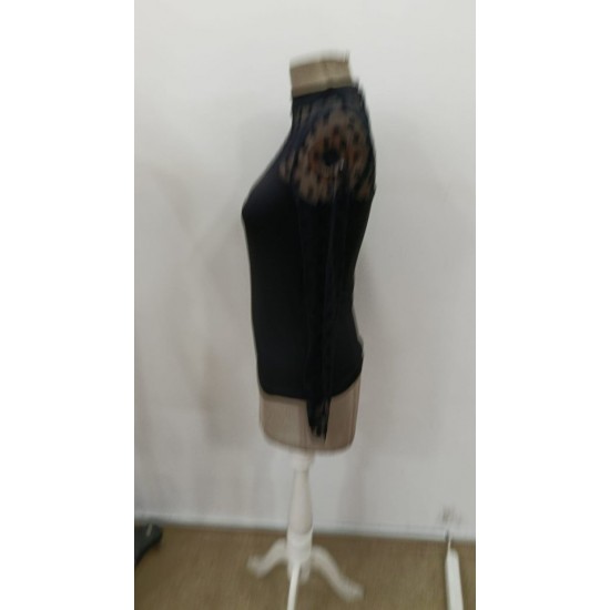 Kadın Uzun Kollu Yarı Balıkçı Yakalı Tül Detaylı Dalgıç Bluz, 30622