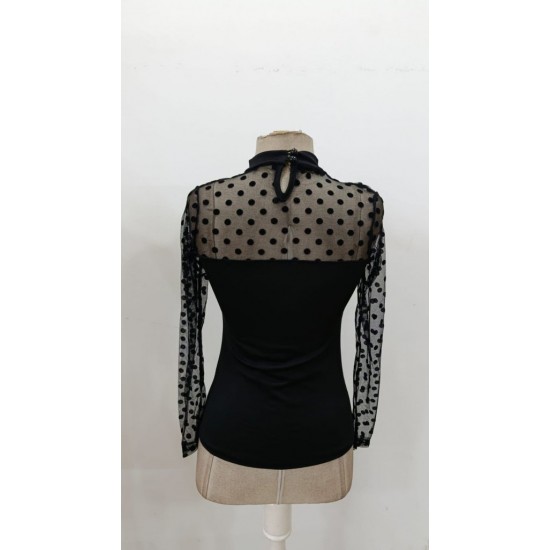 Kadın Uzun Kollu Yarı Balıkçı Yakalı Tül Detaylı Dalgıç Bluz, 30622