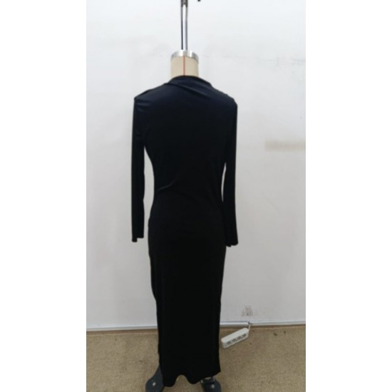 Kadı Uzun Kollu Omuzdan Büzgülü Yandan Taş Detaylı Uzun Kadife Elbise , 30620