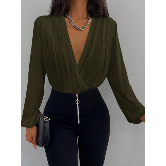 Kadın Uzun Kollu Kruvaze Yaka Sandy Bluz, 30623