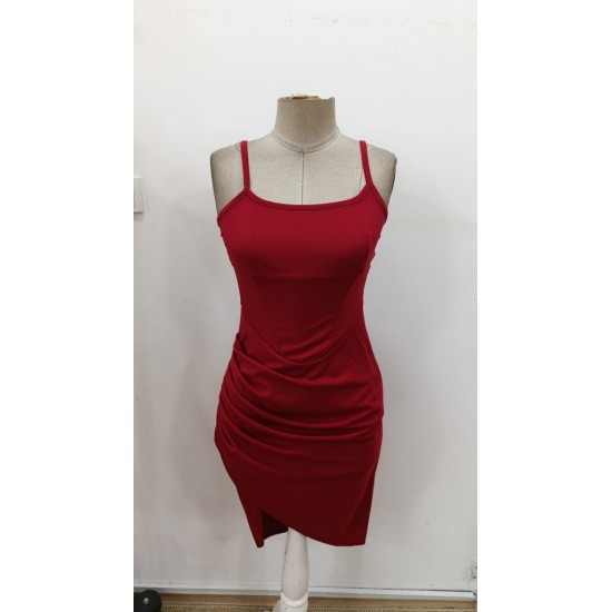 Kadın Ip Askılı Kare Yakalı önden Asimetrik Detaylı Mini Janjan Krep Elbise , 30624