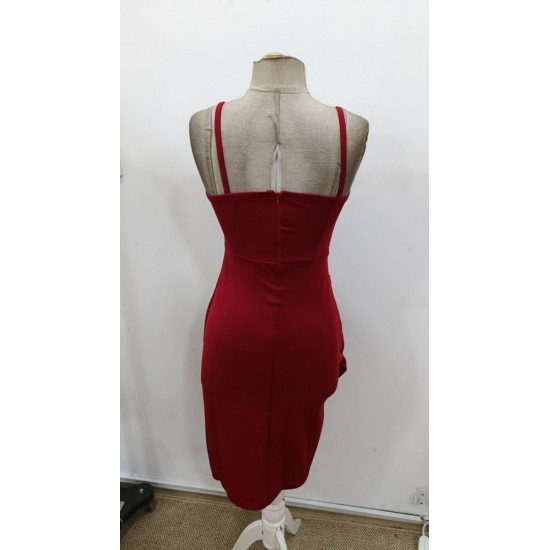 Kadın Ip Askılı Kare Yakalı önden Asimetrik Detaylı Mini Janjan Krep Elbise , 30624