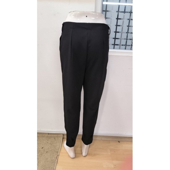 Kadın Yüksek Bel Cepli Paça Ağzı Pile Detaylı Ithal Krep Pantolon , 30634