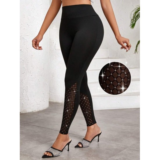 Kadın Yüksek Bel ışıltılı Tül Geometrik Detaylı Dalgıç Tayt, 30630