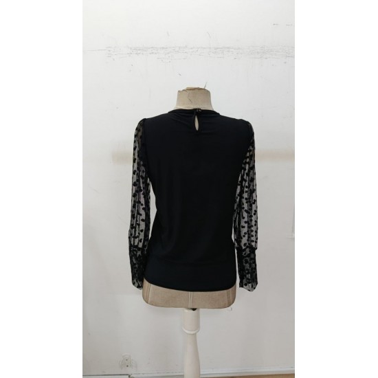 Kadın Uzun Kollu Bisiklet Yaka Kollar Puantiyeli Tül Detaylı Sandy Bluz, 30628 Kadın Uzun Kollu Bisiklet Yaka Kollar Puantiyeli Tül Detaylı Sandy Bluz, 30628