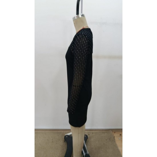 Kadın Uzun Kollu Yarı Balıkçı Yaka ışıltılı Tül Detaylı Kısa Arkadan Fermuarlı Ithal Krep Elbise , 30626