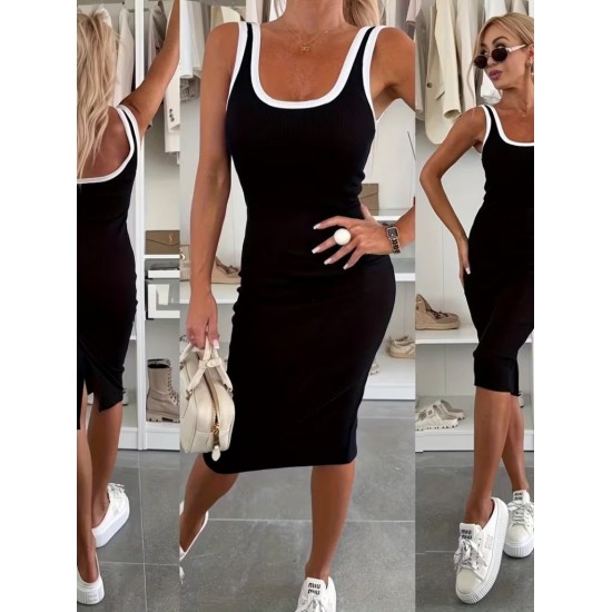 Kadın Askılı Yuvarlak Yaka Midi Kaşkorse Elbise , 30639