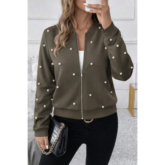 Kadın Uzun Kollu önden Fermuarlı Incili Kısa Modal Ceket , 30656 Kadın Uzun Kollu önden Fermuarlı Incili Kısa Modal Ceket , 30656