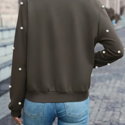 Kadın Uzun Kollu önden Fermuarlı Incili Kısa Modal Ceket , 30656