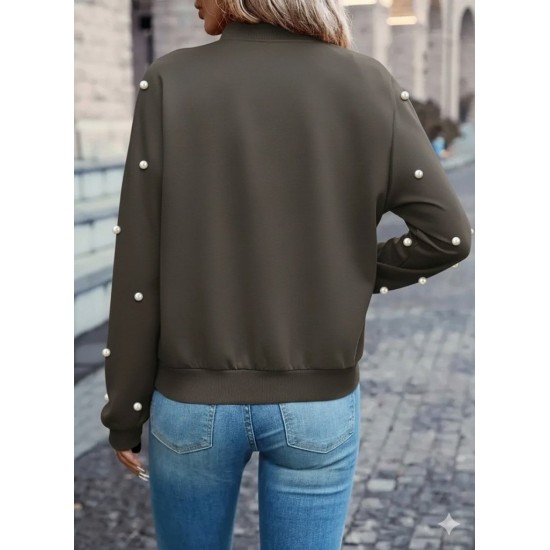 Kadın Uzun Kollu önden Fermuarlı Incili Kısa Modal Ceket , 30656 Kadın Uzun Kollu önden Fermuarlı Incili Kısa Modal Ceket , 30656