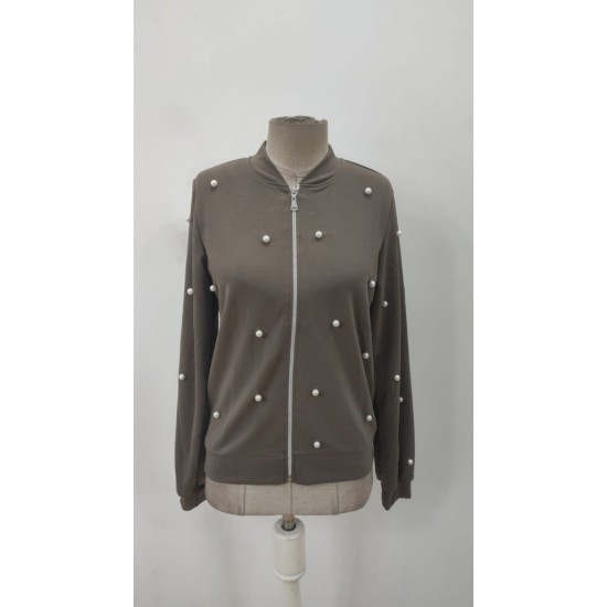 Kadın Uzun Kollu önden Fermuarlı Incili Kısa Modal Ceket , 30656 Kadın Uzun Kollu önden Fermuarlı Incili Kısa Modal Ceket , 30656