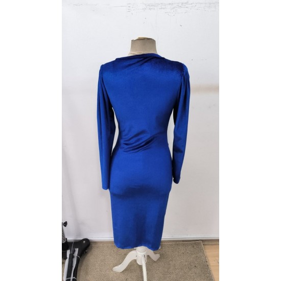 Kadın Uzun Kollu Kruvaze Yakalı Yandan Büzgülü Midi Kadife Elbise , 30655