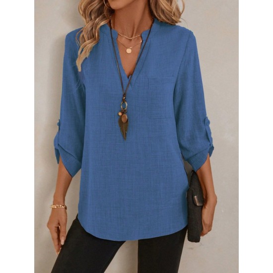 Kadın Truvakar Kol V Yakalı Keten Bluz, 30654