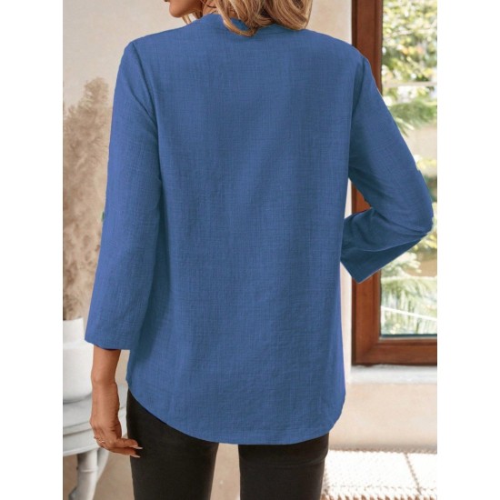 Kadın Truvakar Kol V Yakalı Keten Bluz, 30654