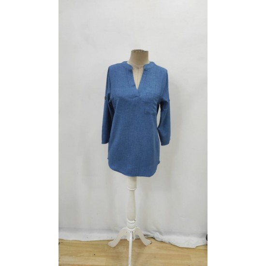 Kadın Truvakar Kol V Yakalı Keten Bluz, 30654