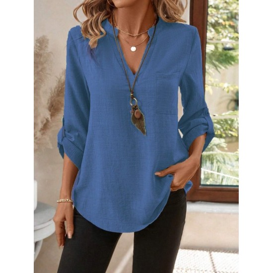 Kadın Truvakar Kol V Yakalı Keten Bluz, 30654