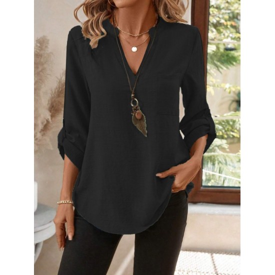Kadın Truvakar Kol V Yakalı Keten Bluz, 30653 Kadın Truvakar Kol V Yakalı Keten Bluz, 30653